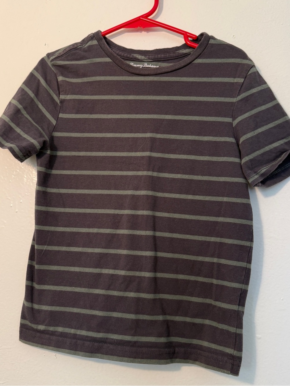 Tommy Bahama Striped Crewneck T-Shirt Kids Size S (5/6) Dark Grey Green